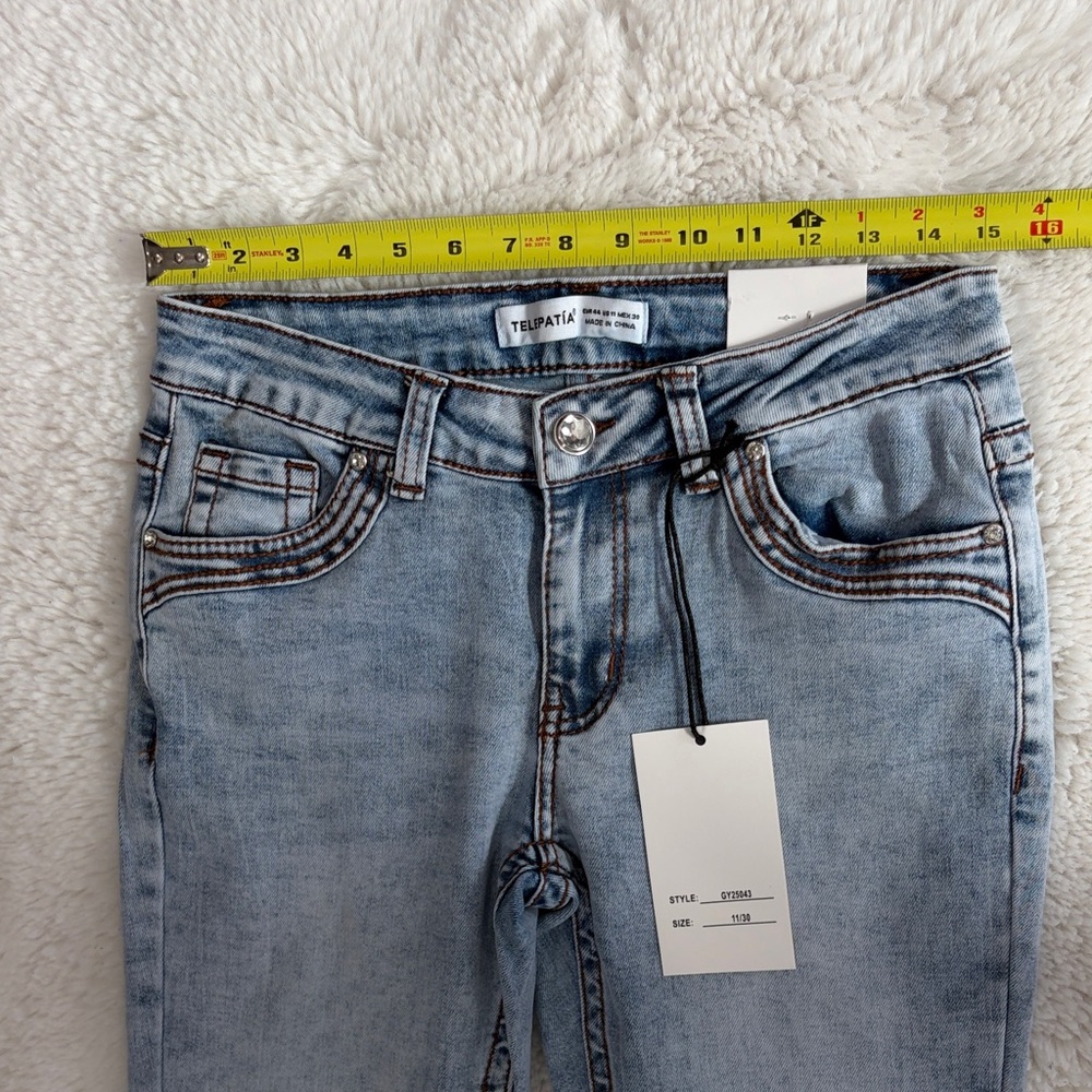 Telepatia Heart Embroidered Light Blue Bootcut Jeans,Size 11/30 - Picture 11 of 17